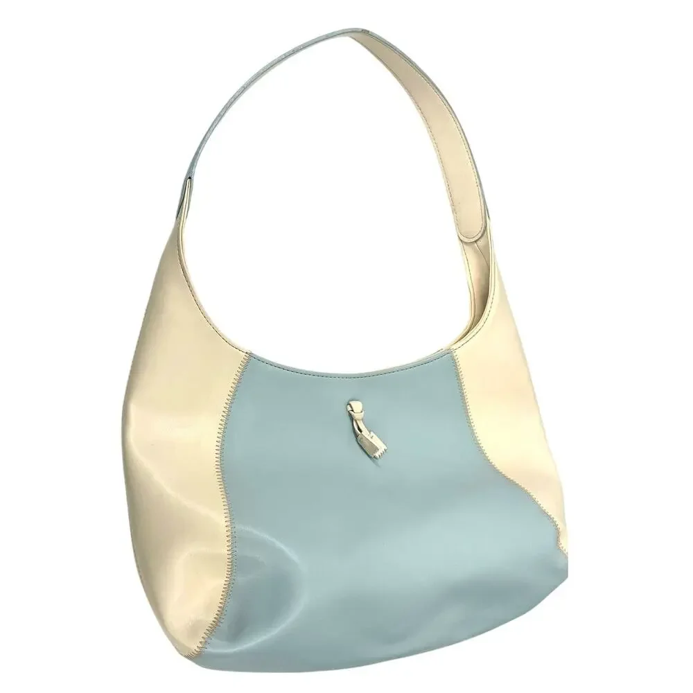 VINTAGE Y2K Jones New York Light Blue Cream Hobo-Style Shoulder Bag Purse